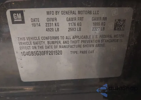 2015 Buick Lacrosse Leather from USA, damaged, VIN 1G4GB5G30FF201520